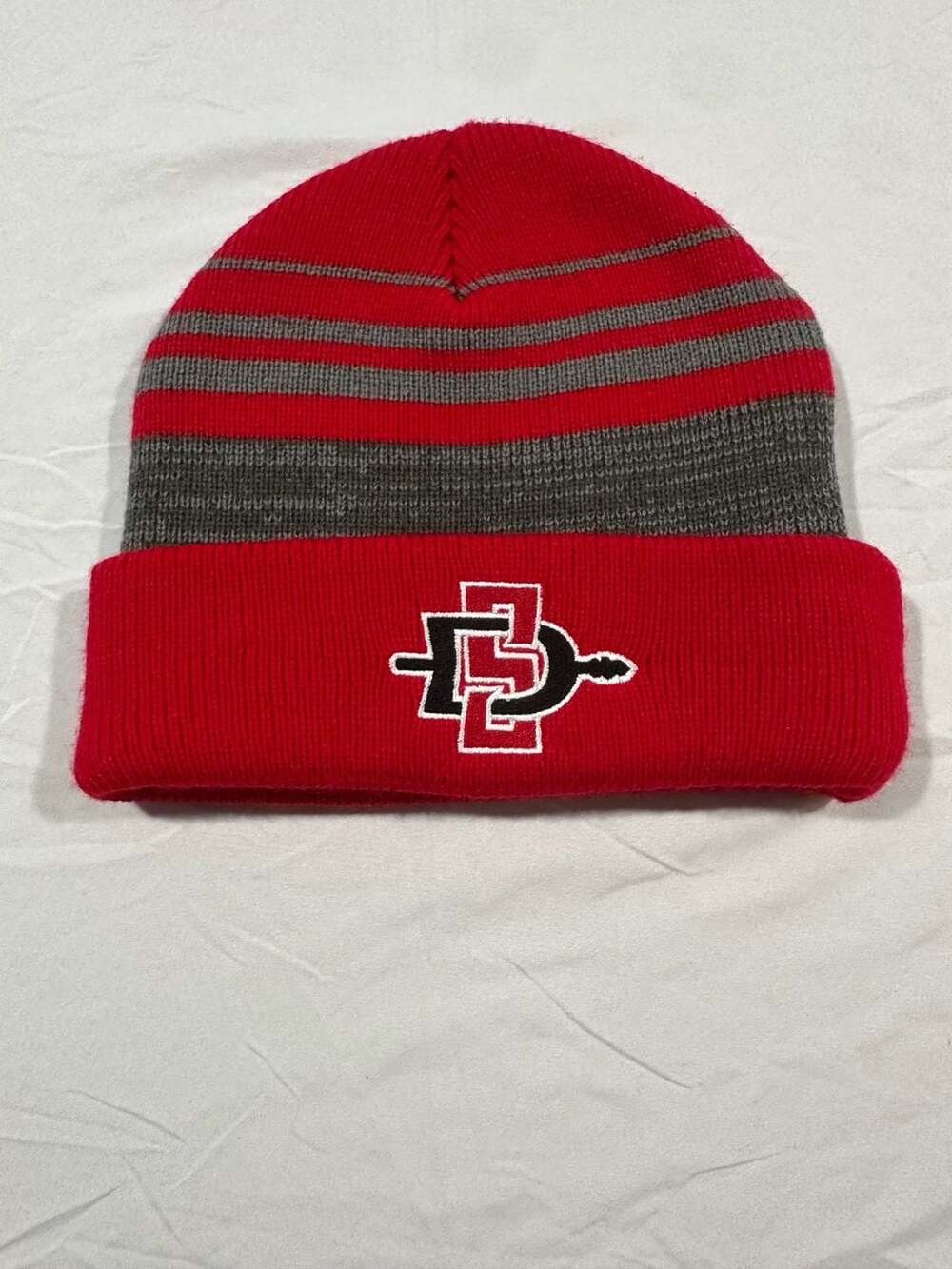 Captivating San Diego State University Aztecs Red and Grey Cuffed Knit Beanie
